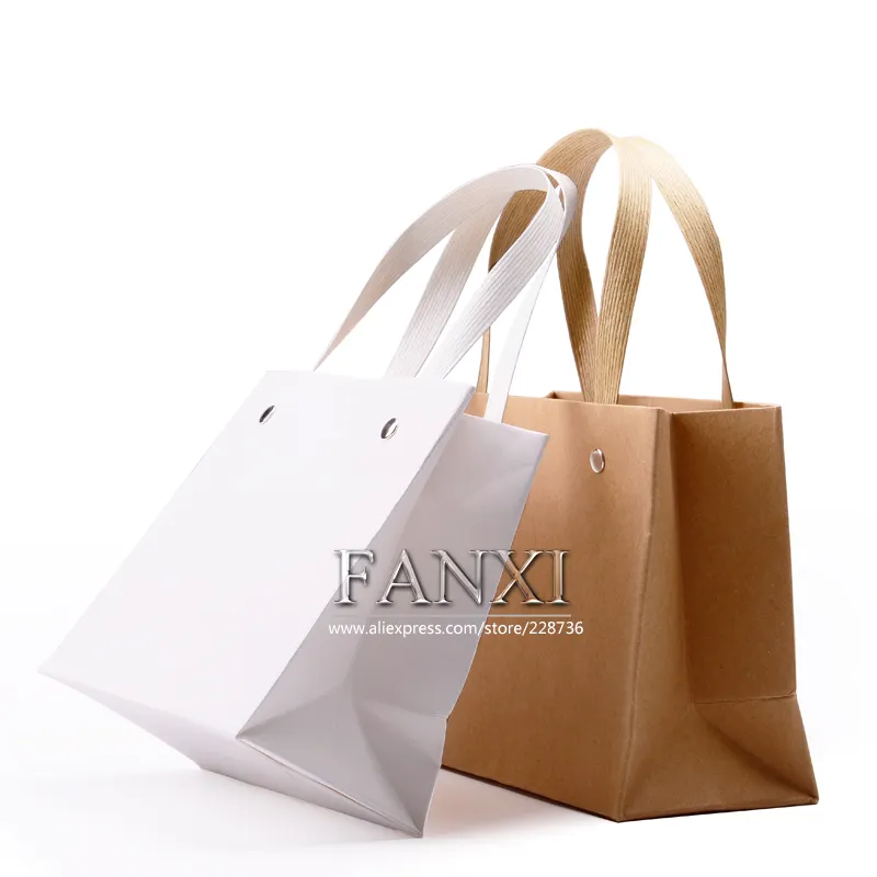 FANXI 2016 yeni el yapımı özel geri dönüşümlü kağıt alışveriş çantası ambalaj kılıfı takı dükkanı hediye paket torbaları kolu Kraft kağıt torba