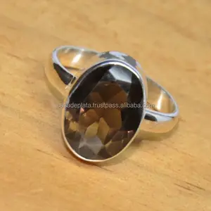 Modern design silver Smoky bezel setting ring Real Silver Jewelry ER999