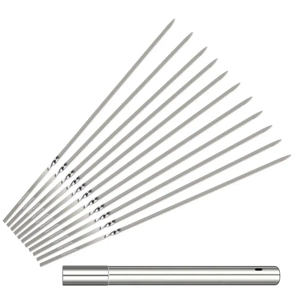 Set mit 24 flachen Grillspieß-Sticks aus Edelstahl mit tragbarem Behälter rohr