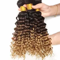 थोक कुंवारी बाल विक्रेताओं ombre रंग ब्राजील के बाल विस्तार 1B/4/27 गहरी लहर बाल