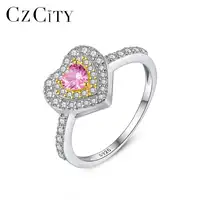 CZCITY स्टर्लिंग चांदी सगाई गहने अंगूठी दिल गुलाबी घन Zirconia महिलाओं के लिए लवली छल्ले