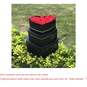 골드 스탬프 꽃 상자 하트 모양의 꽃 선물 상자 웨딩 선물 상자 3PCS 세트