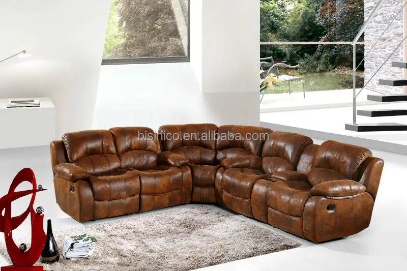 Bisini Sofa, Living room American Corner Brown Leather Sofa Furniture, Latest Sofa design