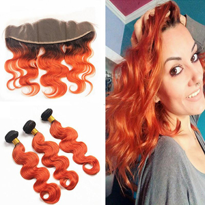 <span class=keywords><strong>Capelli</strong></span> Brasiliani T1b 350 Colore Arancione Ombré Grado 12a 3 Fasci con Chiusura Frontale in Pizzo Onda Corporea Estensioni di <span class=keywords><strong>Capelli</strong></span> Umani Vergini - Product Image 4