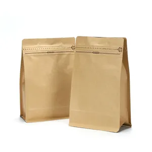 中国直销工厂现货140*325 + 95毫米食品级牛皮纸层压塑料平底袋2lb咖啡包装袋