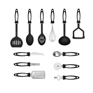 Utensilios de cocina de nailon, conjunto de utensilios de cocina de acero inoxidable, para uso multifuncional, 12 Uds.