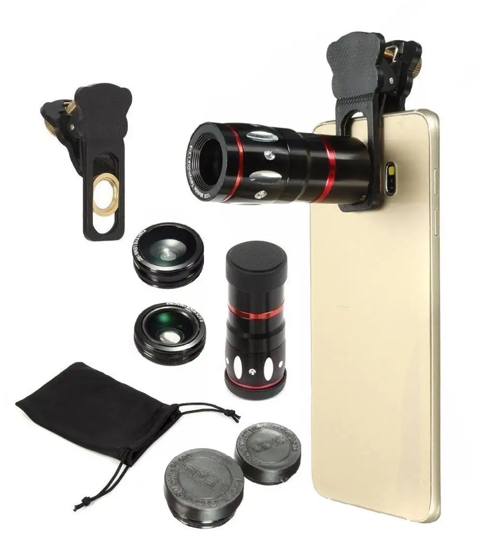 180 Degree Fish Eye Lens Plus 0.67X Wide Angle Plus 10X Macro Lens, Universal HD Camera Telephoto Lens Kit
