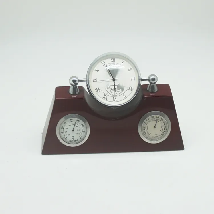 Estación Meteorológica de madera, termómetro e higrómetro, reloj de escritorio