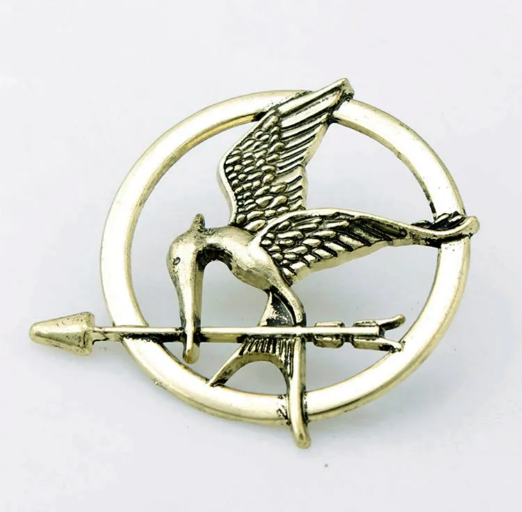 Broche de bronze para homens e mulheres, jogos de fome retrô, dourado e antigo, broche de liga de pássaro