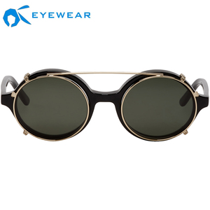 Lunettes de soleil classiques polarisées en acétate noir, rondes pour hommes, avec Clip, étiquette privée - Product Image 4