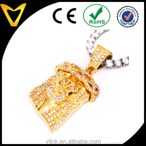 Collar <span class=keywords><strong>de</strong></span> Acero Inoxidable con Colgante <span class=keywords><strong>de</strong></span> Cabeza <span class=keywords><strong>de</strong></span> Jesús con Cristales y Piedras <span class=keywords><strong>de</strong></span> Imitación, Estilo Hip Hop, con Corona <span class=keywords><strong>de</strong></span> Espinas - Product Image 3