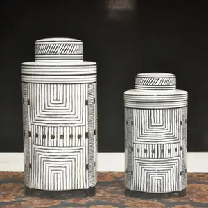 Grosir Tangan Maded Hitam dan Putih Keramik Porselen Jahe Toples untuk Dekorasi Rumah