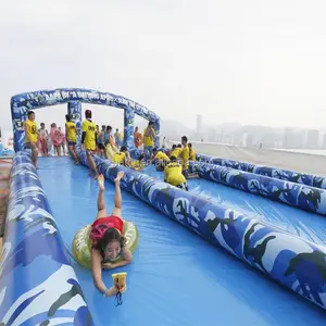 Sslide inflável duplo 1000 pés, deslize longas para água da cidade com piscina acabada