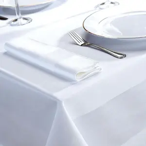 wholesale 50/50 polyester cotton satin band table dinner napkin and damask table linens for hotel restaurant