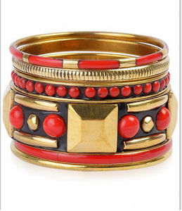 Juego de brazaletes de latón y esmalte rojo caliente Brazaletes de moda de resina Brazaletes de resina de diseñador hechos a mano - Product Image 1