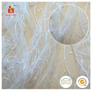 Çin toptan pazar beyaz boyalı ağaç düz İsviçre vual dantel nakış pullu boncuklu nakış gelin dantelleri kumaşlar