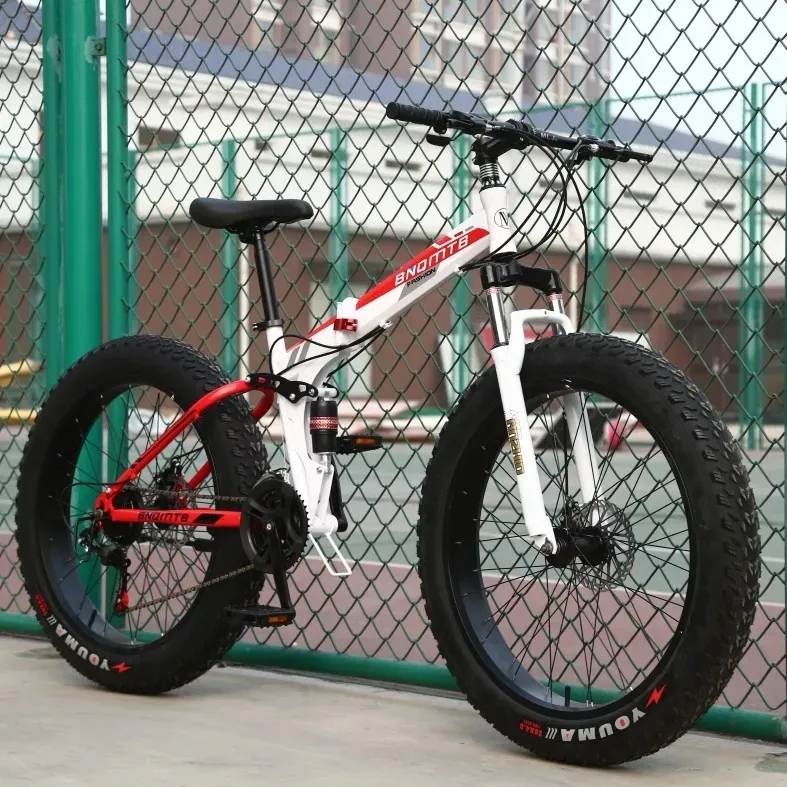 Sıcak satış bicicleta bisiklet katlanır bisiklet yüksek karbonlu çelik çerçeve bisiklet cruiser 21 hız 26 inç 4.0 yağ lastik kar kum bisiklet