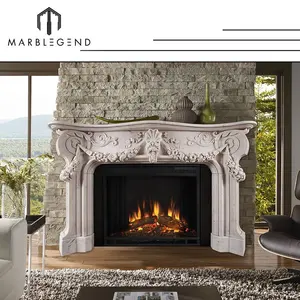Perapian Listrik Api Marmer Putih Dekoratif Perapian Surround Mantel