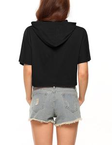 <span class=keywords><strong>Felpa</strong></span> Corta <span class=keywords><strong>con</strong></span> <span class=keywords><strong>Cappuccio</strong></span> Leggera da Donna Nera <span class=keywords><strong>con</strong></span> Cordoncino Regolabile - Product Image 4