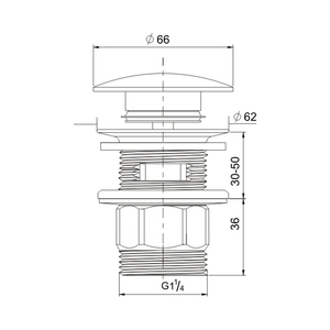 Válvula ciega para lavabo de madera; Tapón Ø 63,5 mm CLICK-CLACK - Product Image 2