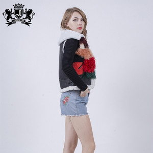 Venta caliente señora elegante abrigo de piel real de lana abrigo de piel de invierno niñas <span class=keywords><strong>Chaleco</strong></span> de piel - Product Image 6