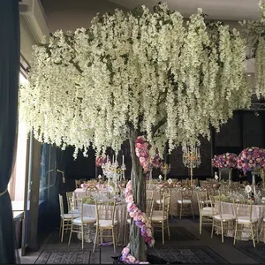 QiHao कृत्रिम सफेद Wisteria फूल पेड़ बड़ा पेड़ के लिए शादी की पार्टी सजावट