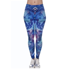 Macheda — Legging Sexy avec imprimé feuilles tropicales pour femme, pantalon extensible, taille haute, bleu, Fitness, nouveauté mode