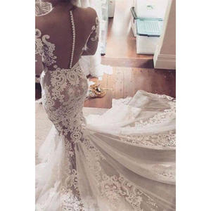 Gerçek Fotoğraf Beyaz Şeffaf Korse Geleneksel Tay Yüksek Sınıf Denizkızı düğün elbisesi - Product Image 4