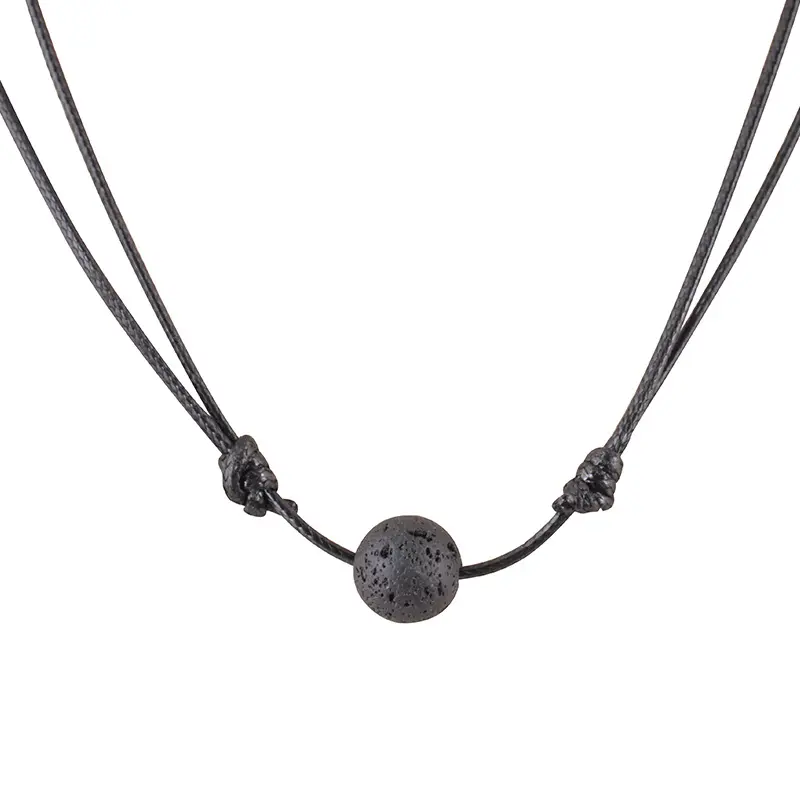 Collar con colgante de piedra de Lava negra para hombre y mujer, colgante de cuentas de roca, difusor de aceite esencial, Gargantilla, regalo de joyería, novedad de 2018