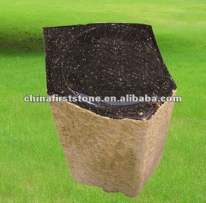 Chaise de support hexagonal en pierre de basalte noire naturelle, tabouret de jardin en granit, modèle GCF126 - Product Image 2