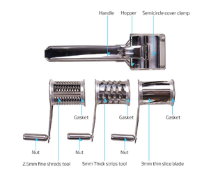 <strong>Rotary</strong> <strong>Cheese</strong> <strong>Grater</strong> - Vegetable <strong>Cheese</strong> Cutter Slicer Shredder With 3 Interchanging <strong>Rotary</strong> Sharp Cylinders Stainless Steel - Product Image 5