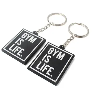 Rubber Keychain Double Embossed Design Custom Raised Name Logo Soft PVC Plastic with GYM Sport Label Zinc Alloy