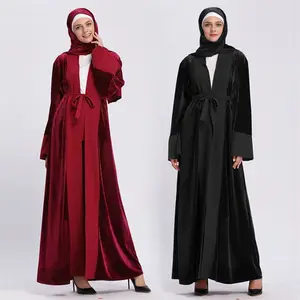 มาถึงกำมะหยี่ Cardigan แขนยาวสไตล์ดูไบตุรกีออนไลน์ Kaftan Burqa ใหม่ Abaya Designs รูปภาพ
