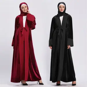 到货天鹅绒开衫长袖迪拜风格土耳其在线 Kaftan Burqa 新 Abaya 设计照片