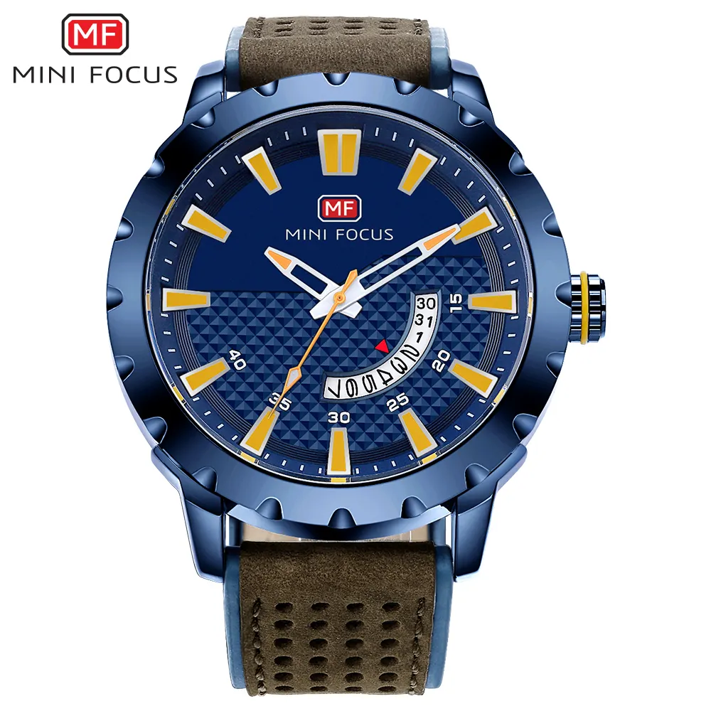 MINI FOCUS MF0150G Men's Fashion Casual Auto Date Leather Band Quartz Analog Watches