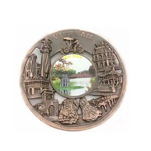 Plate Factory Vietnam Souvenirs 3D Engraved Metal Wall Plate Round Decorative Plate With Hanging Hook