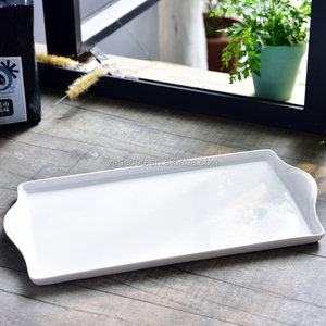 Gốm hình chữ nhật đồng bằng màu trắng phục vụ khay cho nhà hàng biểu tượng tùy chỉnh sứ dài tấm - Product Image 3