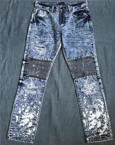 Royal wolf denim jeans fabrikant blauw gebleekte gespoten geschilderd ploetert ripped nieuwste ontwerp biker jeans mannen