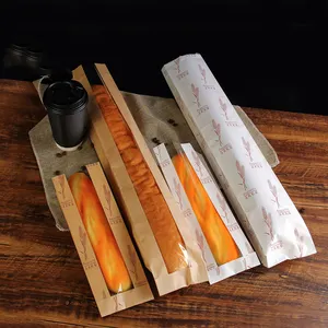 플라스틱 포장 파우치 빵 Suppliers-도매 긴 종이 프랑스어 긴 빵 포장 가방 인쇄 로고 명확한 창 음식 학년 종이 가방 빵