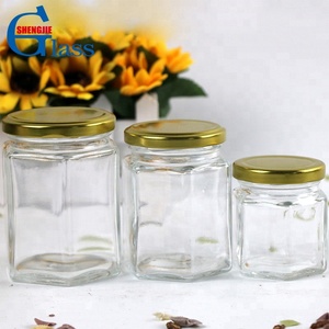 100ml 200ml 300ml Manufacturer Fancy Storage Bottle Hexagonal Glass Honey Jam Jar with Tinplate Lid