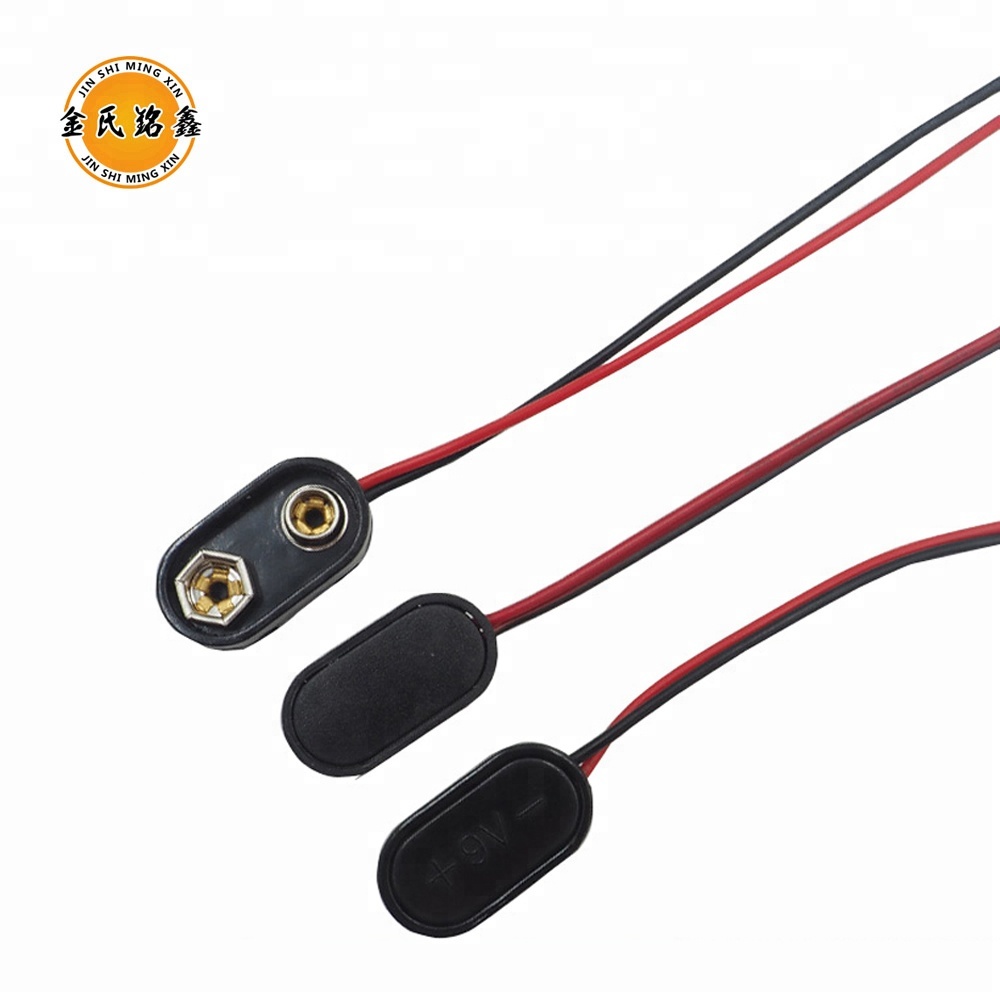 Черный защелкивающийся зажим для батареи 9 В со свинцовым проводом, жесткий пластиковый корпус ABS