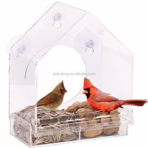 Clear Acrylic Large Window <strong>Bird</strong> <strong>Feeder</strong> with Sliding Feed <strong>Tray</strong> - Product Image 1