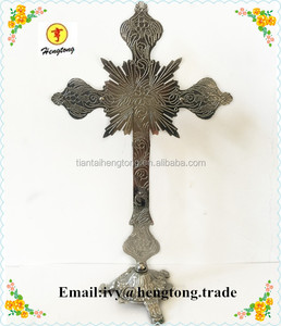 Crucifijo de Pie de Metal Religioso de Plata Antigua, Decoración <span class=keywords><strong>Católica</strong></span> para <span class=keywords><strong>Iglesia</strong></span>/Hogar - Product Image 3