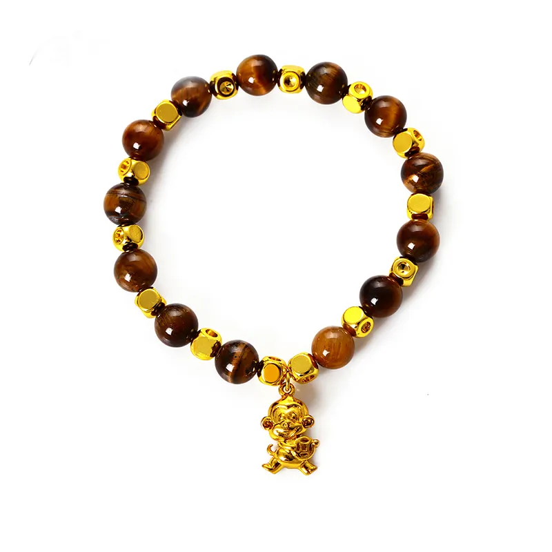 Perhiasan Supplier Xuping Lucu Berlapis Emas Monyet Tiger Eye Batu Manik-manik Gelang