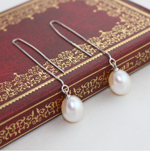 925 Sterling <strong>Silver</strong> 3a Tear Drop Oval Fresh Water Hanging Dangle Dangling Freshwater <strong>Long</strong> Pearl <strong>Earring</strong> Natural Pearl <strong>Earring</strong> - Product Image 2