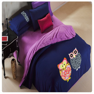 <span class=keywords><strong>4</strong></span> pcs Un B <span class=keywords><strong>côté</strong></span> solide couleur ensemble de literie unique plein écran home utiliser hibou motif housse de couette en gros - Product Image 1