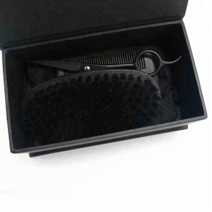 Sıcak satış domuzu kıl tıraş fırçası siyah tarak seti berber makası prim sakal için tımar kiti - Product Image 3