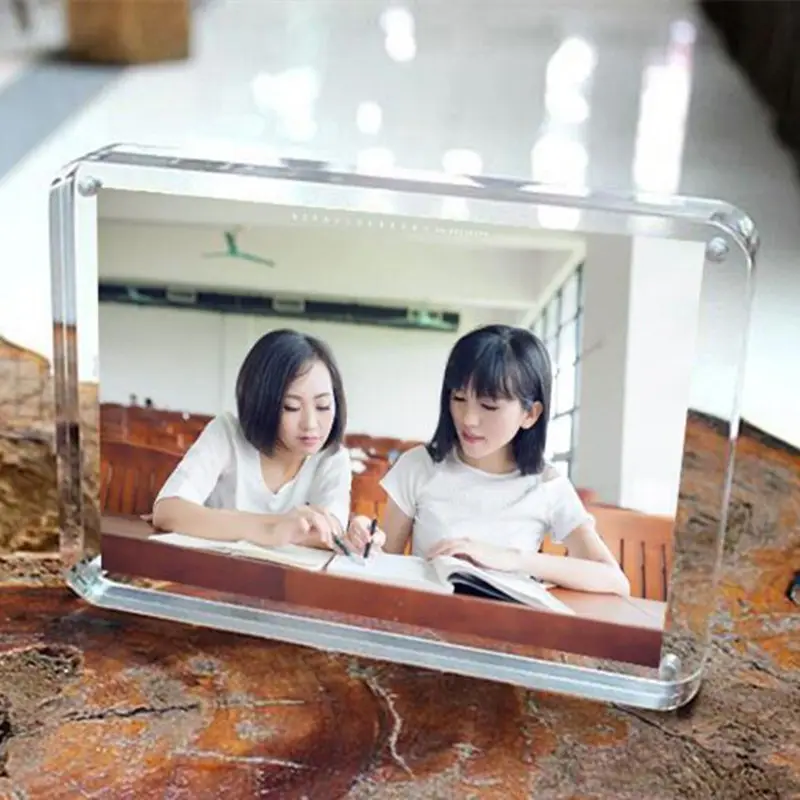 10'' 254x203mm Magnets Acrylic Picture Frame High Transparent Four Corners Arc Design Home Decor Creative Crystal Photo Frame