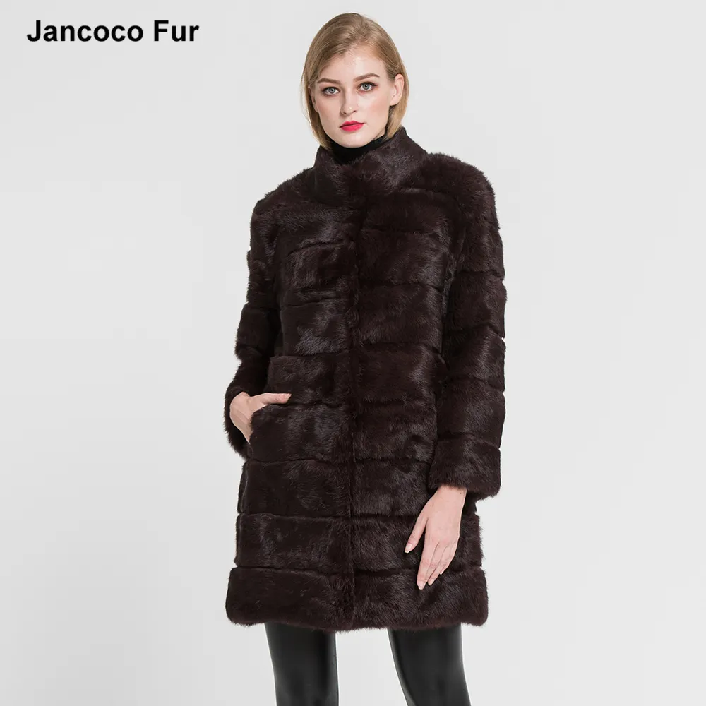 Nuevo invierno chaqueta de piel de conejo larga suave cálida abrigo de piel las mujeres vestido de Navidad Venta De fábrica S1675
