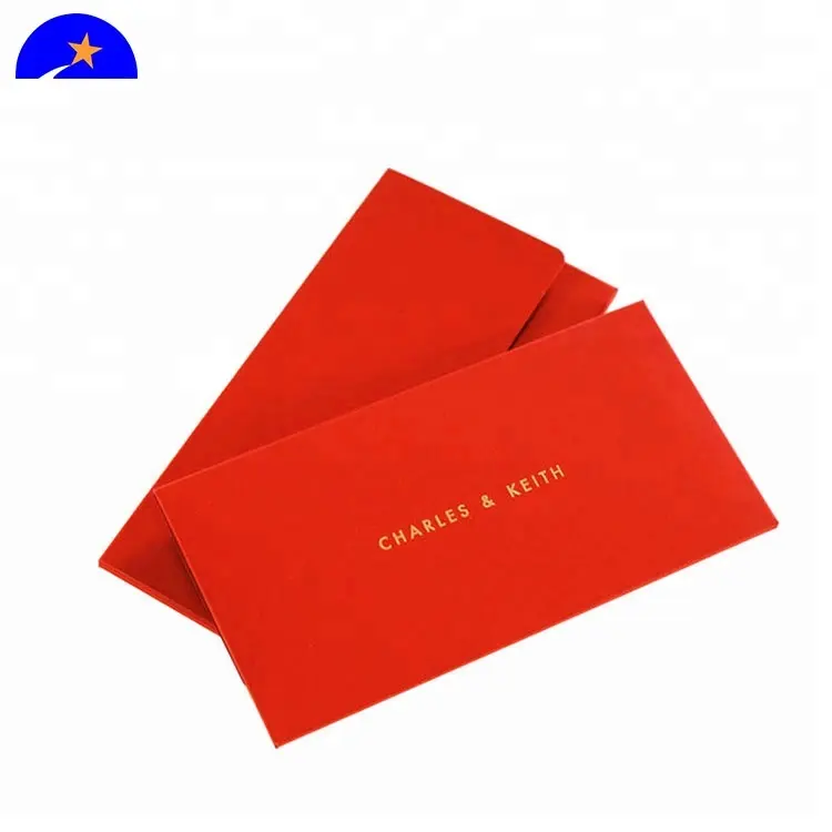 Amplop Paket Merah Timbul Foil Emas, Amplop Kardus Merah Murah Kustom Promosi untuk Kartu Hadiah atau Undangan Pernikahan